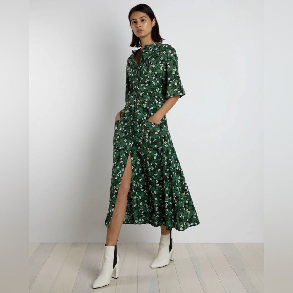 NWT The Kit Cobie Shirtdress Green Primrose Half Length Sleeves Dress Size 12
